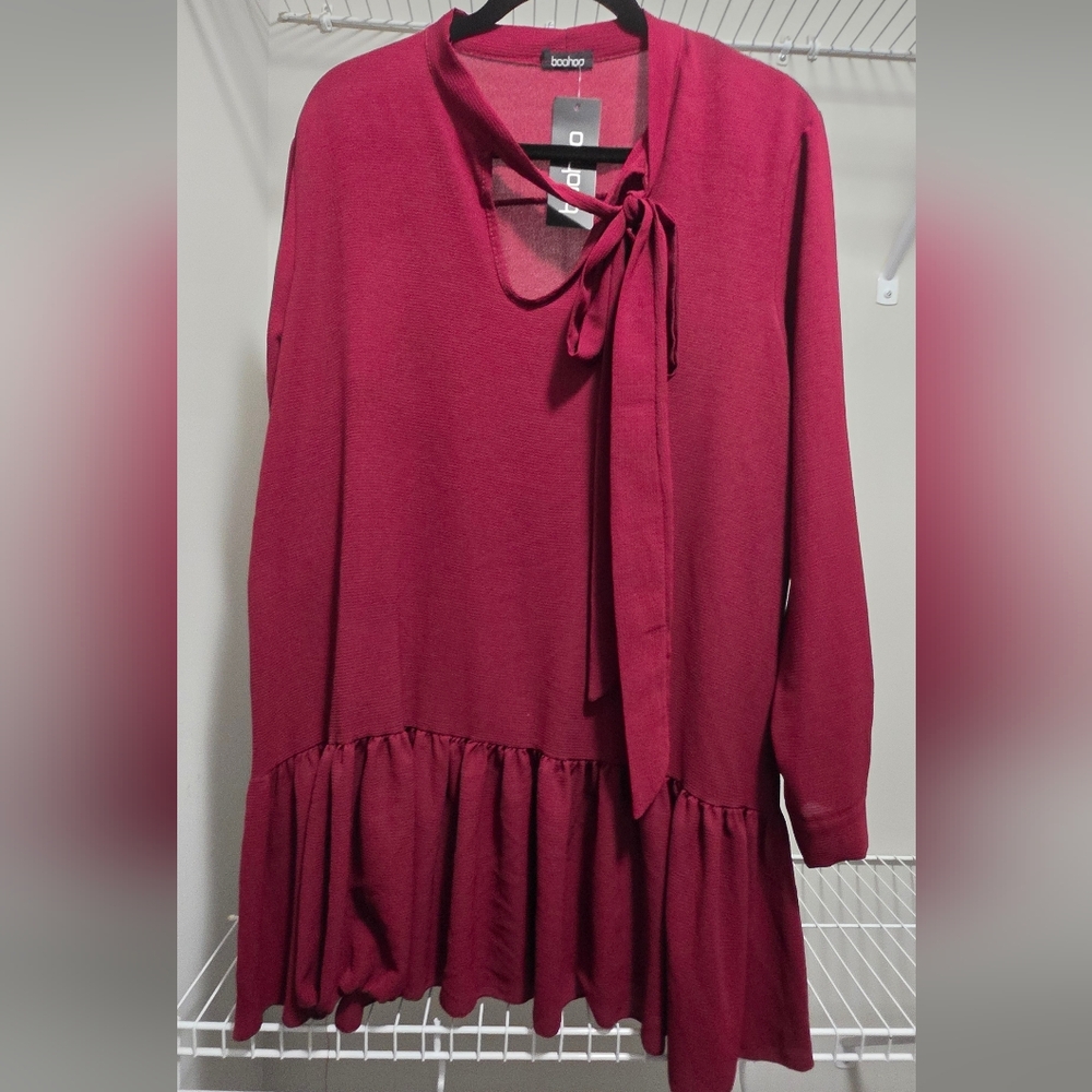 Boohoo Plus Wine Drop Hem Midi Dress
